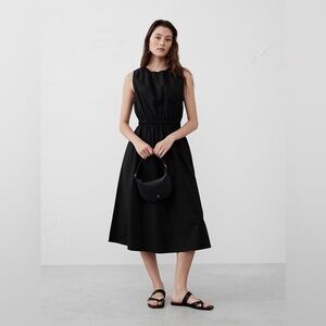 NWT Banana Republic Gathered Elastic Waist Black Midi Sleeveless Dress